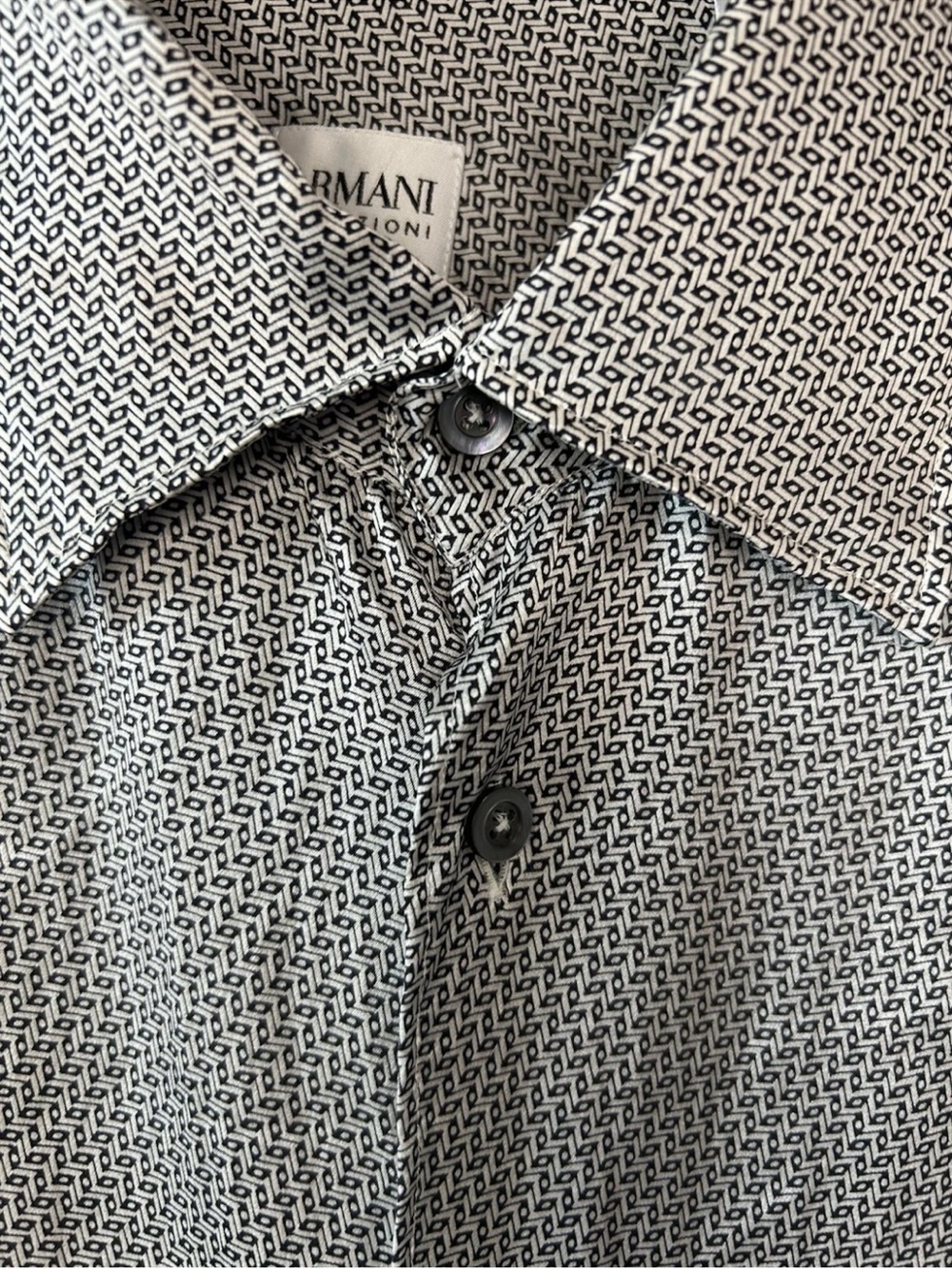 Armani Collezioni Mens XL 100% Silk Shirt Geometric Print Button Up Designer